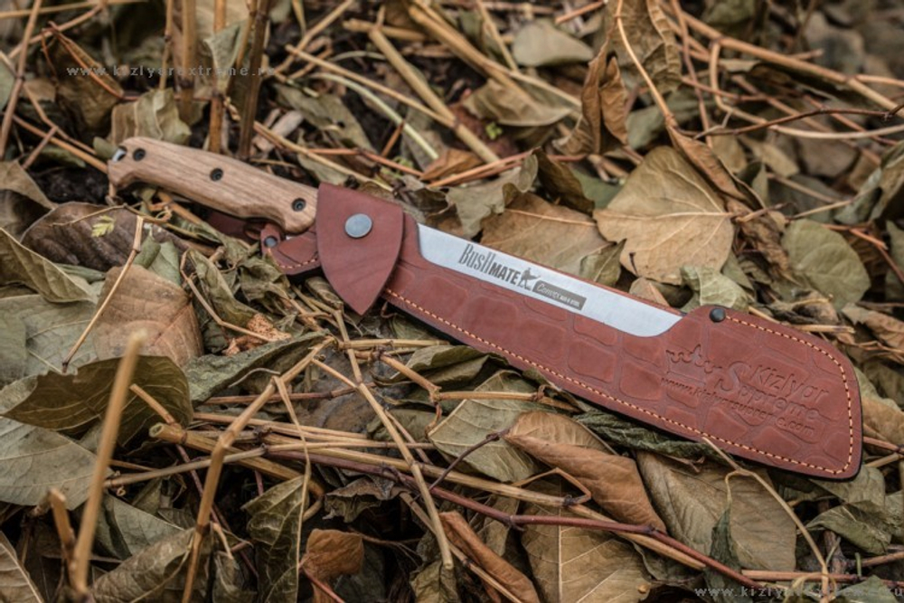 Мачете Kizlyar Supreme BUSHMATE AUS-8 Convex WH LS (Convex Grind, Walnut Handle, Leather Sheath)
