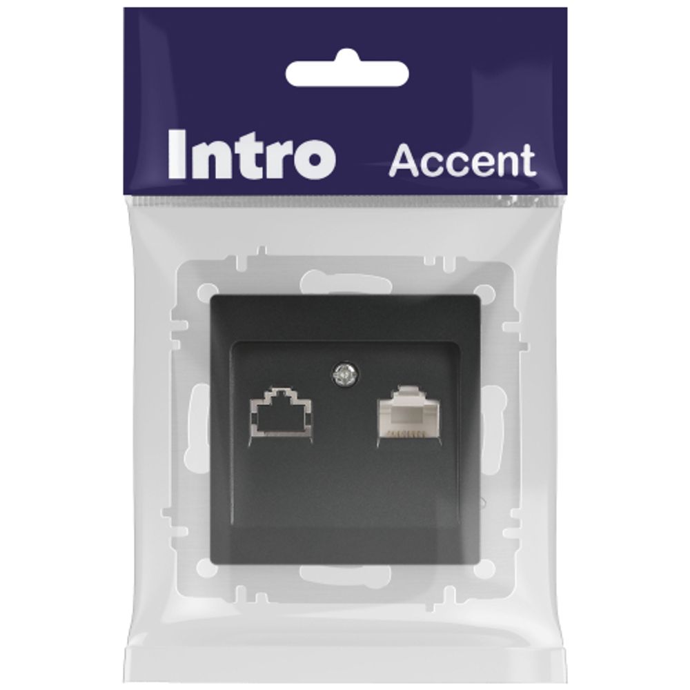 Розетка Intro Accent 6-303-05 информационная RJ45 IP20 СУ антрацит | Intro