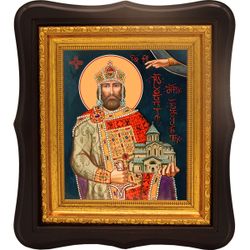 Давид IV Возобновитель (Строитель) Благоверный царь Иверии и Абхазии. Икона на холсте.