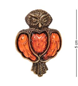 AM-2847 Брошь «Сова Стрелка» (латунь, янтарь)