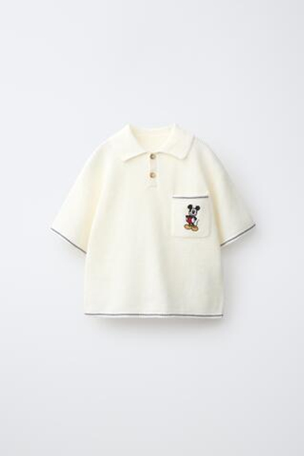 ZARA ПОЛО ВАФЕЛЬНОГО ПЛЕТЕНИЯ С ПРИНТОМ «МИККИ МАУС» © DISNEY, ЭКРЮ