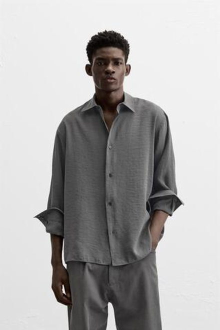 ZARA РУБАШКА СТРУЯЩЕГОСЯ ПОКРОЯ, ПЕПЕЛЬНЫЙ