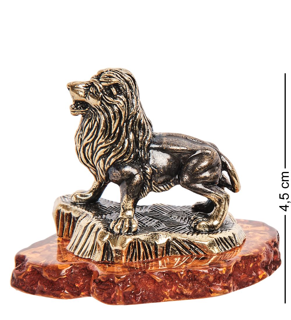 Народные промыслы AM- 247 Фигурка «Лев на скале» (латунь, янтарь)