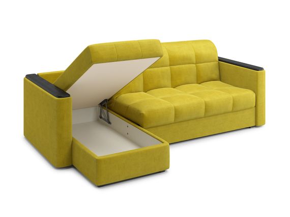 Диван угловой с оттоманкой Неаполь 1,4 - Velutto 28 оливковый/накладка венге