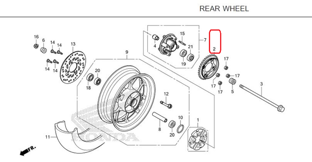 41200-K26-901. SPROCKET COMP., FINAL DRIVEN (34T). Rear sprocket Honda MSX-Grom-Monkey