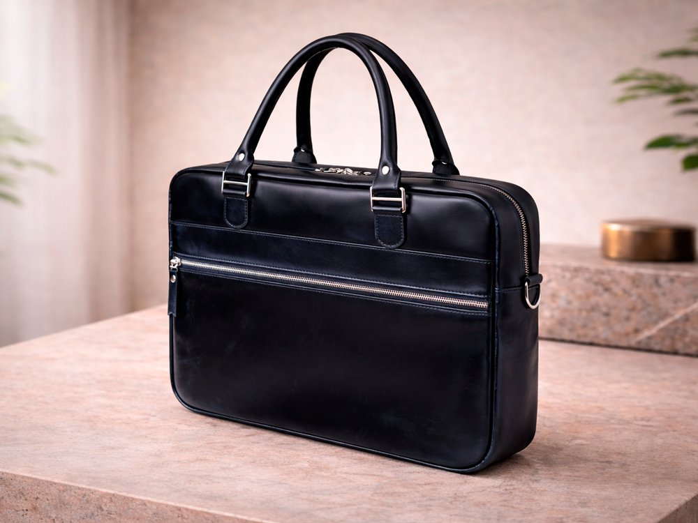 Деловая сумка из натуральной кожи "Alverio Dark Blue"