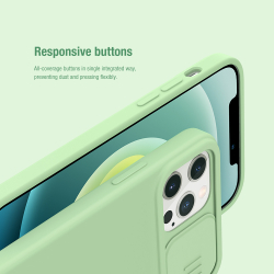 Чехол зеленого цвета (Matcha Green) от Nillkin для iPhone 12 Pro Max, мягкое шелковистое покрытие силикона, серия CamShield Silky Magnetic Silicone c поддержкой беспроводной зарядки MagSafe