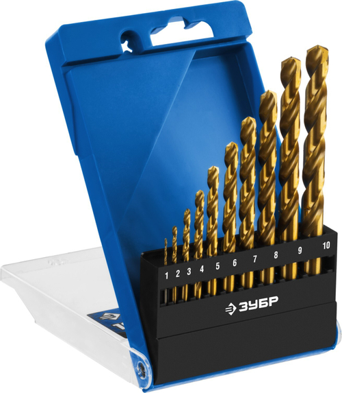 ЗУБР ТИТАН 10шт(1-10мм), Набор сверл по металлу, сталь Р6М5, класс А , титановое покрытие