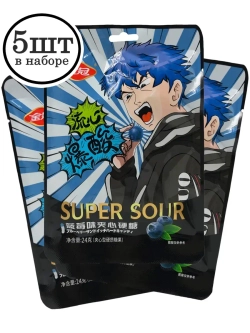 Супер кислые конфеты в Аниме стиле Черника 24 г * 5 шт