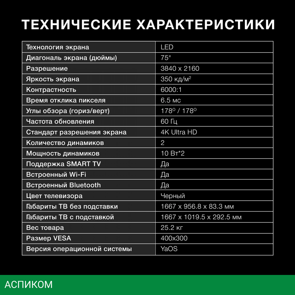 Телевизор LED Hyundai 75" H-LED75BU7005