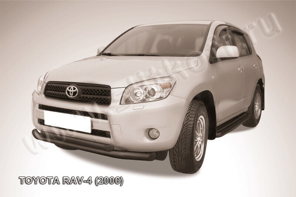 Защита переднего бампера Toyota Rav-4 (2005-2010) d76+d57 серебристая