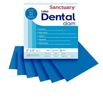 Коффердам Latex Dental Dams, синего цвета, без запаха, средний, размеры 152мм. х 152мм., 36шт (упак.), SANCTUARY