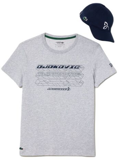 Мужская теннисная футболка Lacoste Men’s Lacoste Tennis x Novak Djokovic Regular Fit T-shirt and Cap Pack - grey chine