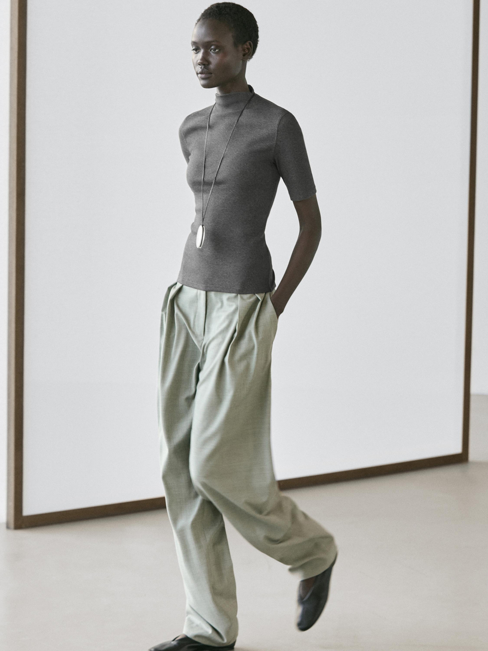 Massimo Dutti Хлопковая футболка с коротким рукавом, серый