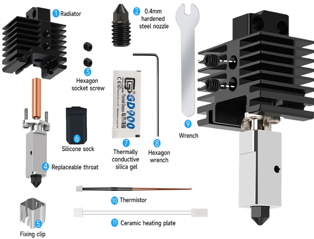 Hotend с соплом из закалённой стали для 3D принтеров Bambu Lab серии A1/P1/X1