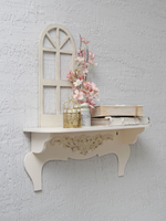 Полка  "Комодик" серая с лепниной и белой патиной, 50х15см.