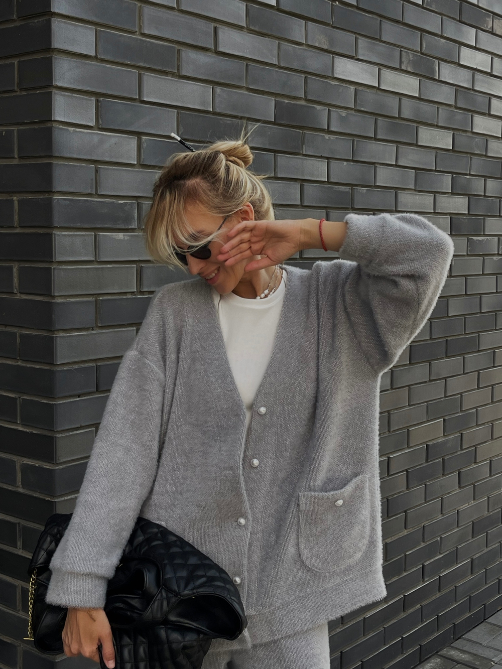 Костюм "пушистик" с кардиганом в сером цвете