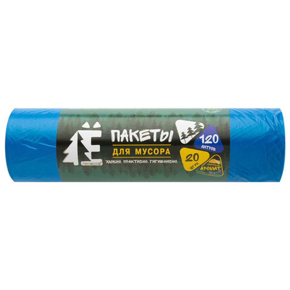 Мешки для раздельного сбора мусора 120 л, синие, в рулоне 20 шт., ПВД 20 мкм, 70х110 см, РОМАШКА, ЕЛР-ВР-120С