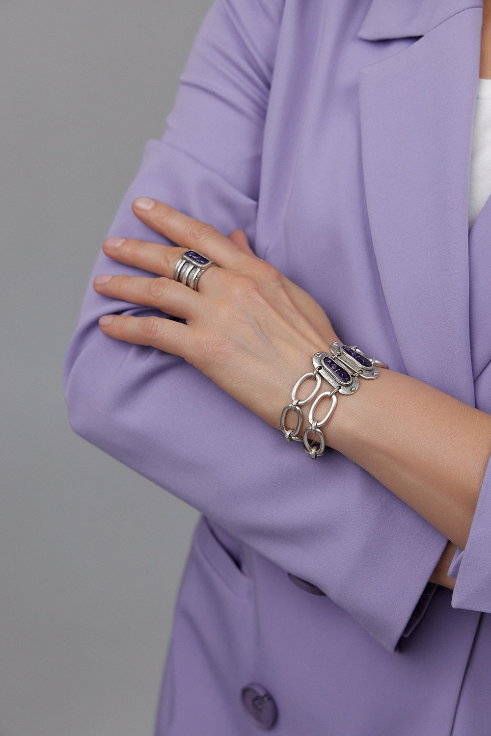 HMG MT Enamel Silver Браслет chain mix арт.1290 с лавандовой эмалью