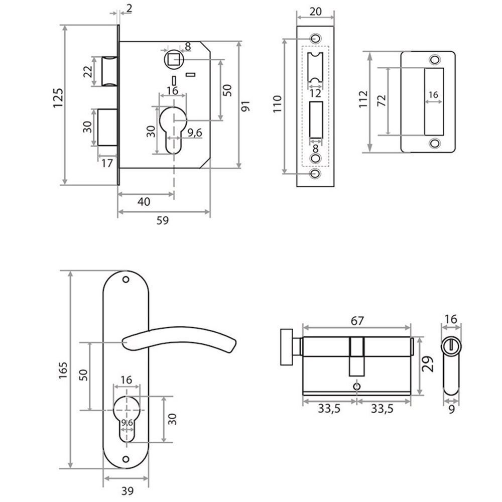 Замок врезной Trodos, 50/76-ЦМВ70 AB, 202068, ручка в комплект, цилиндровый, бронз
