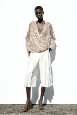 ZARA БЛУЗА С ЗАПÁХОМ И ПАЙЕТКАМИ, ЗОЛОТОЙ