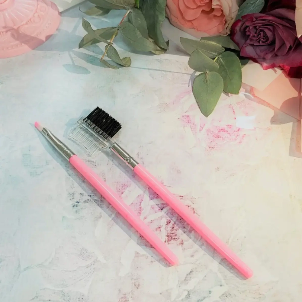Набор кистей для контурирования бровей 2шт «Beauty - Set», цвет розовый, 14см