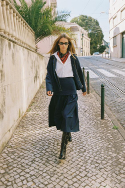 ZARA ЮБКА МИДИ ИЗ ИНТЕРЛОКА С КОНТРАСТНЫМИ ДЕТАЛЯМИ, МОРСКОЙ СИНИЙ