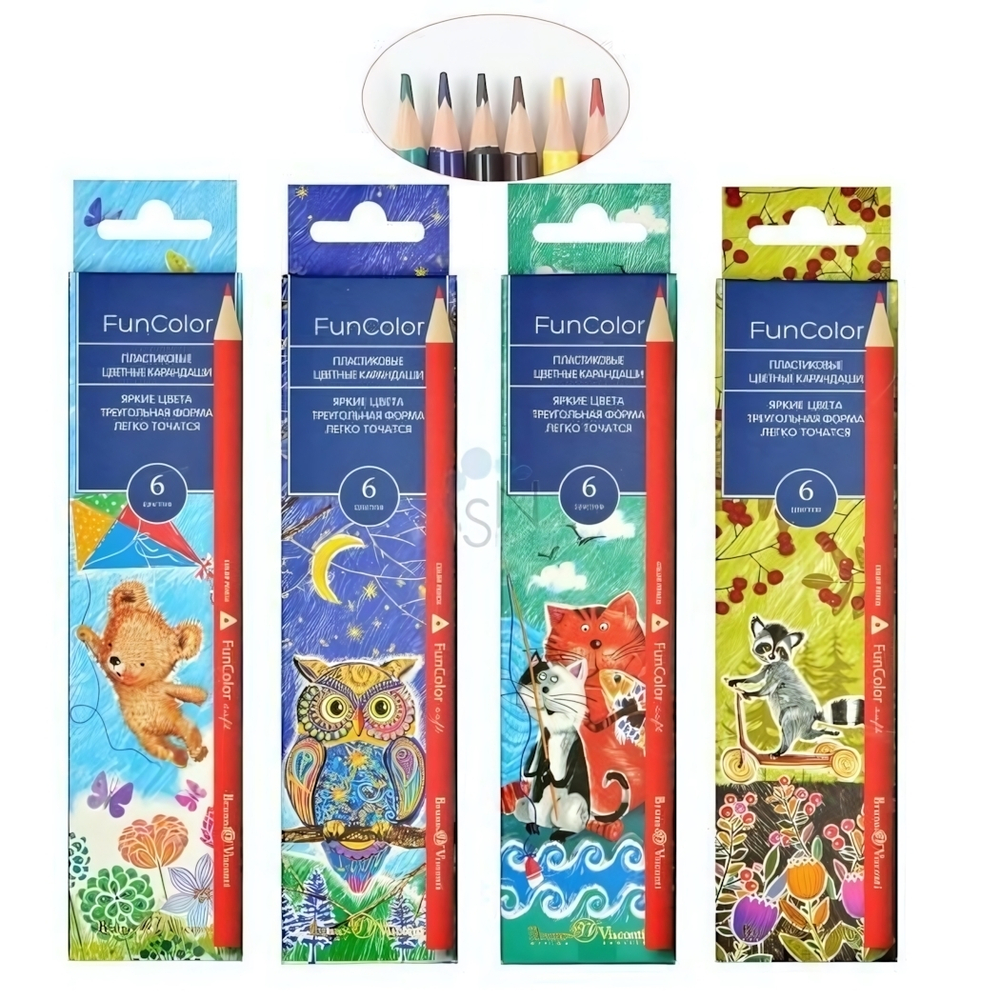 Карандаши 6 цв. "Funcolor" пласт. , 6 видов (Bruno Visconti)