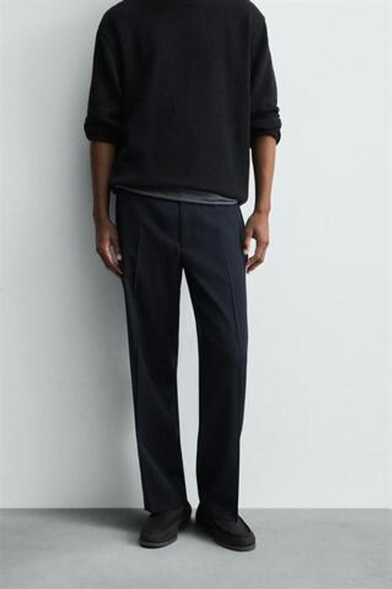 ZARA БРЮКИ REGULAR FIT ИЗ 100% ШЕРСТИ, МОРСКОЙ СИНИЙ