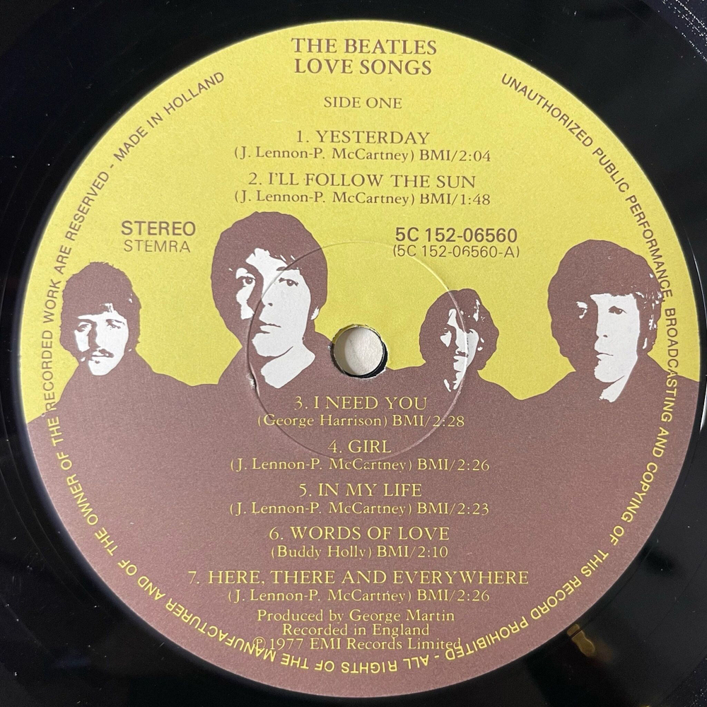 Винтажная виниловая пластинка LP The Beatles Love Songs (Holland 1977) Yesterday