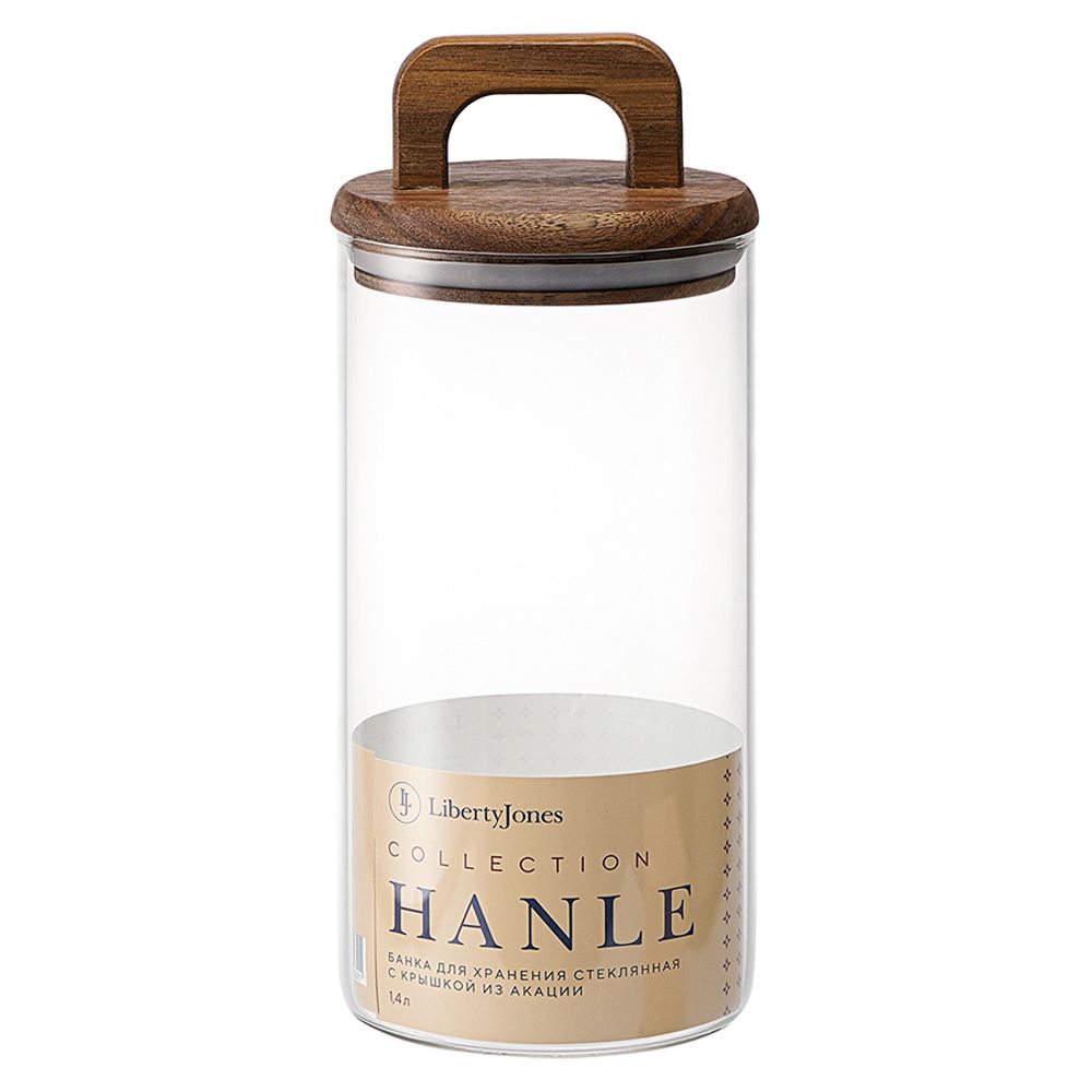 Банка для хранения стеклянная с крышкой из акации Hanle, 1,4 л