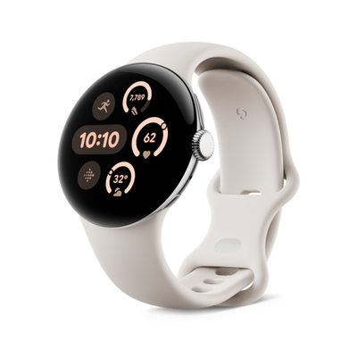 Умные часы Google Pixel Watch 3, 41 мм, Wi-Fi, «полированный серебристый» корпус, ремешок фарфорового цвета