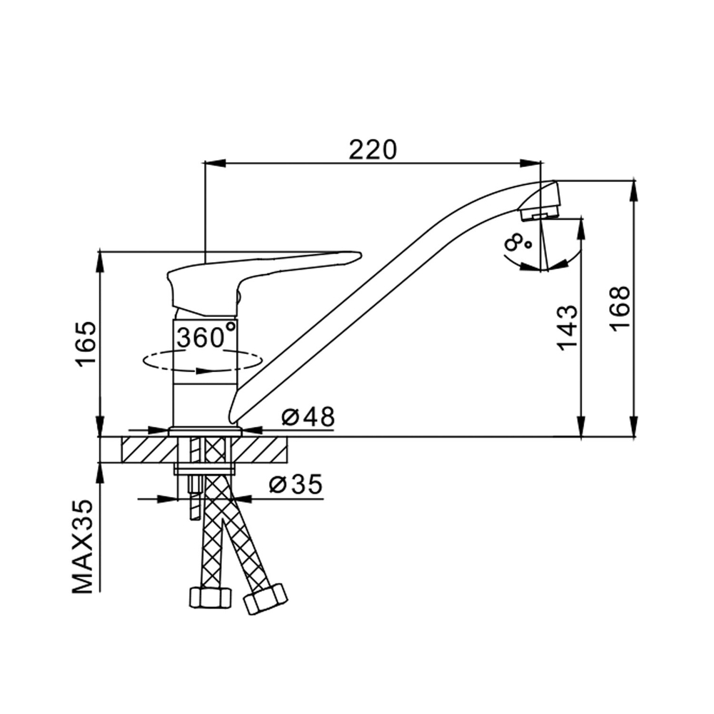 Смеситель для кухни 35к F4549 FRAP (плоск.пов. излив, п/гайку, белый/хром, латунь)