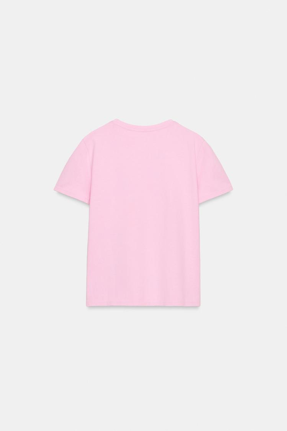 ZARA ХЛОПКОВАЯ ФУТБОЛКА В СТИЛЕ РУСТИК, РОЗОВЫЙ