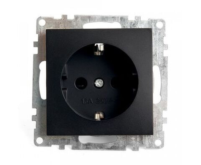 Розетка 1-местная с/з (механизм), STEKKER GLS16-7110-05, 250В, 16А с защитной шторкой, серия Катрин, черный 39610