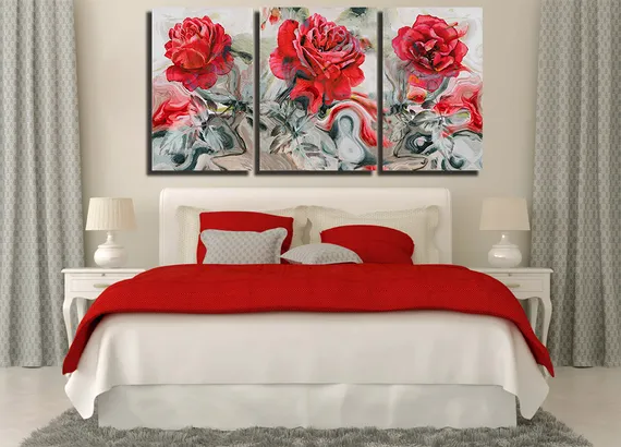 Модульная картина "Триптих из красных цветов"