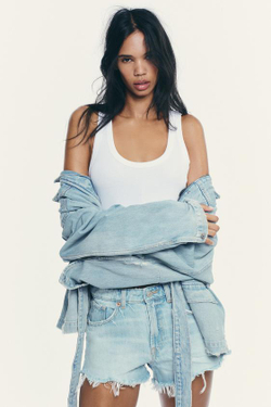 ZARА ДЖИНСОВЫЕ МИНИ-ШОРТЫ TRF СО СРЕДНЕЙ ПОСАДКОЙ, ГОЛУБОЙ