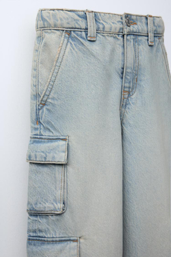 ZARA ДЖИНСЫ КАРГО С КАРМАНАМИ, ЗЕЛЕНОВАТО-СИНИЙ