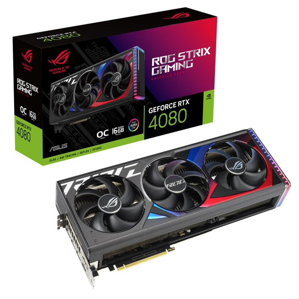 Видеокарта ASUS ROG Strix GeForce RTX 4080 16 ГБ GDDR6X OC Edition (ROG-STRIX-RTX4080-O16G-GAMING) RTL (90YV0IC0-M0NA00)