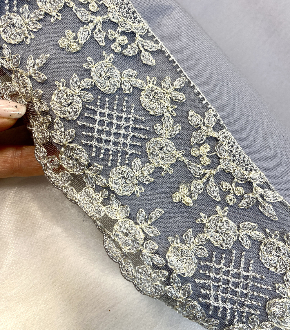 кружево на сетке вышивка шелк/хлопок (Франция) ш-7см отрез 1 м