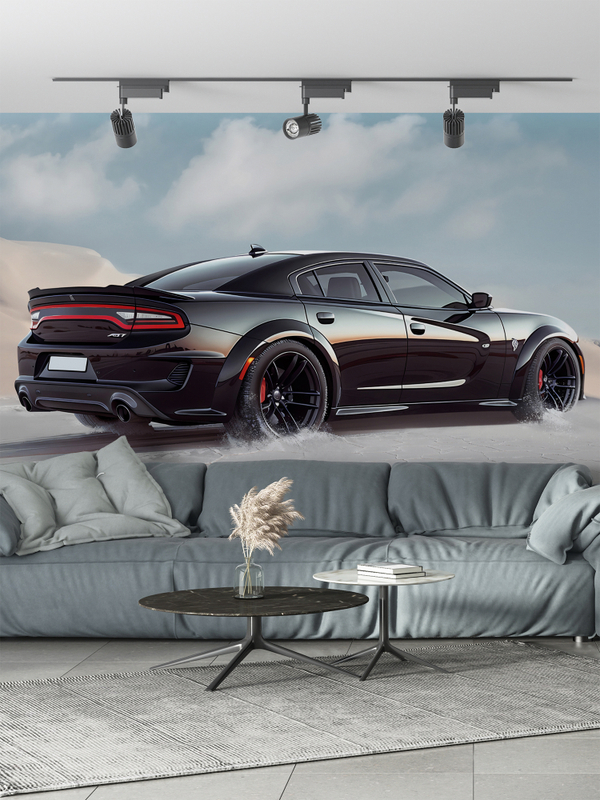 3D Фотообои черная гоночная машина в пустыне