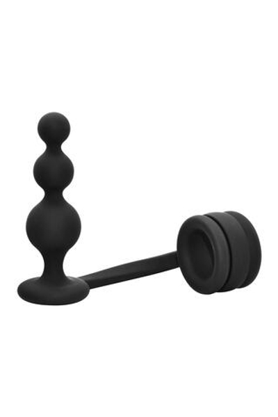 Черное эрекционное кольцо с анальной елочкой Cockring With Beaded Anal Plug (Цвет: черный)