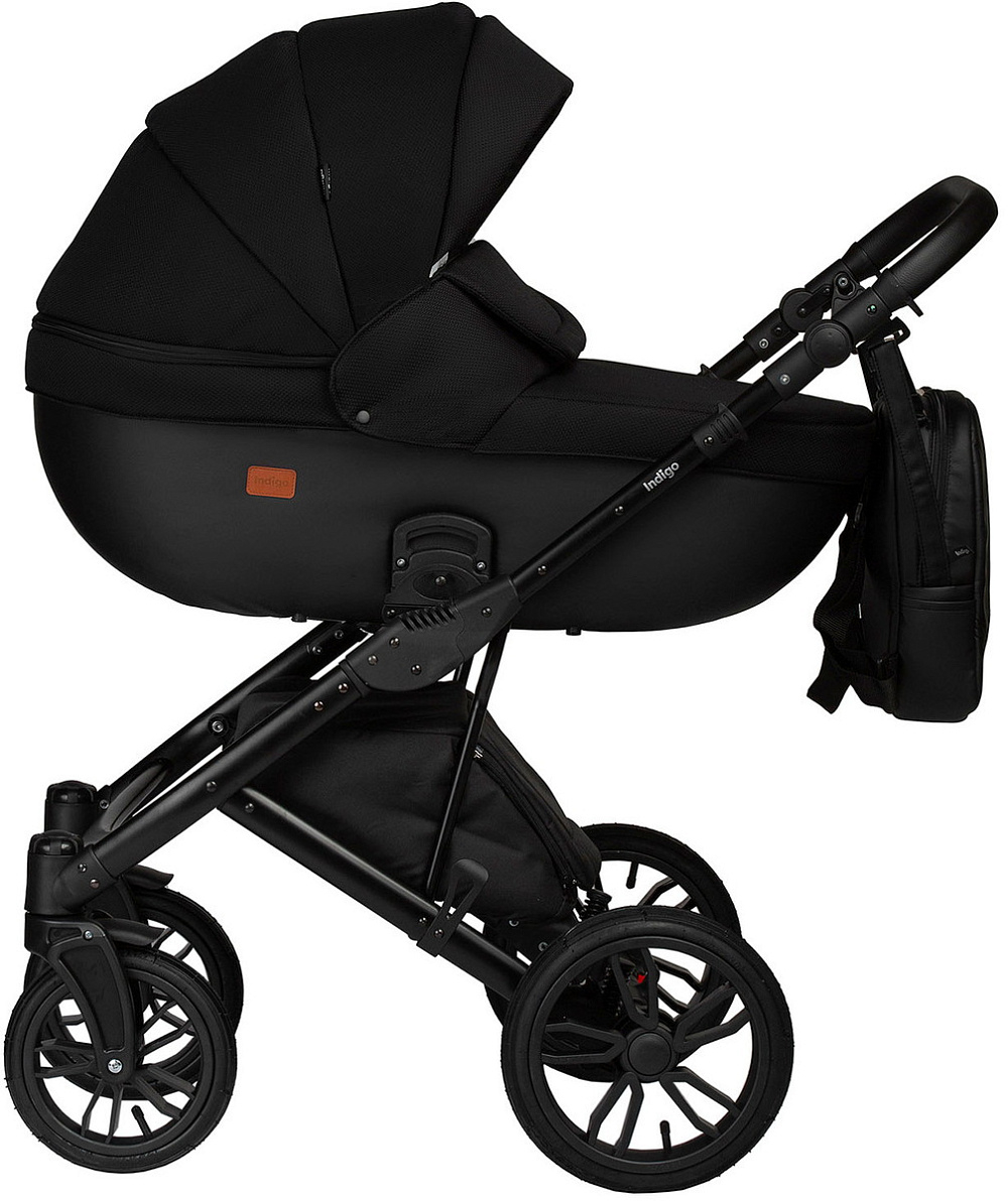 Детская коляска Indigo Mio S 3 в 1 с автокреслом Avionaut Cosmo Beige 02 черная кожа+черный