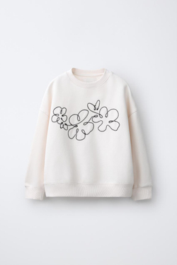 ZARA ТОЛСТОВКА С ЦВЕТОЧНЫМ ШНУРКОМ, ЭКРЮ