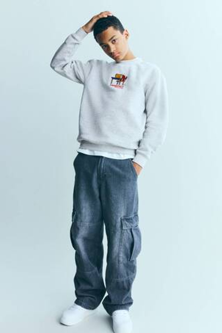 H&M Толстовка с принтом, серый меланж