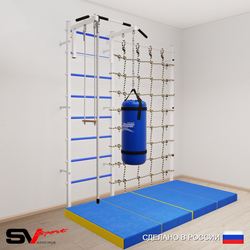 Шведская стенка Sv Sport усиленная 61570 (Турник стандарт/Канат/Трапеция/Цепь/Мешок 30кг/Мат 2м/Канатный лаз)