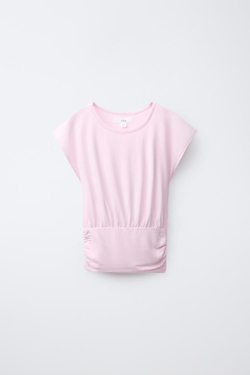 ZARA СТРУЯЩАЯСЯ ФУТБОЛКА С ПОЯСОМ, ПАСТЕЛЬНО-РОЗОВЫЙ