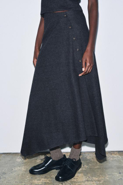 ZARA ДЛИННАЯ ЮБКА ИЗ МЯГКОЙ ТКАНИ В РУБЧИК, ТЕМНО-СЕРЫЙ