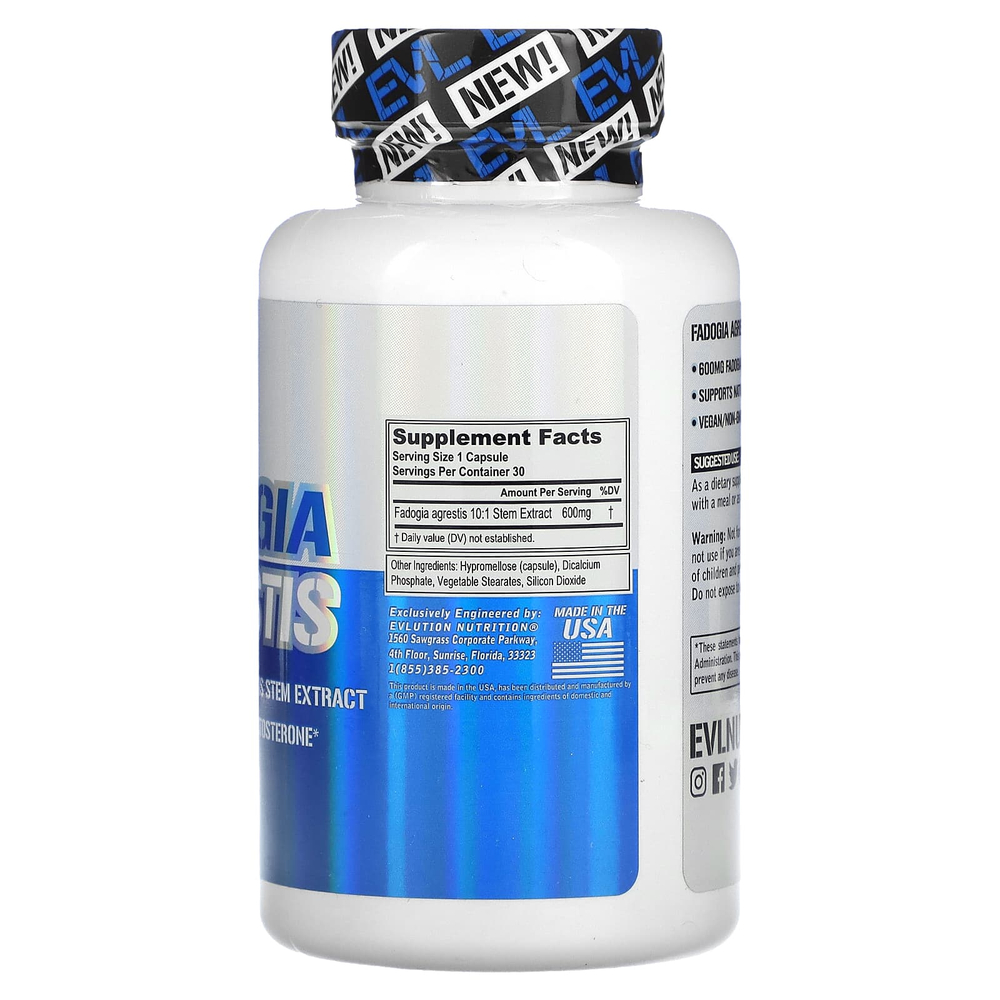 EVLution Nutrition, Fadogia Agrestis, 600 мг, 30 растительных капсул