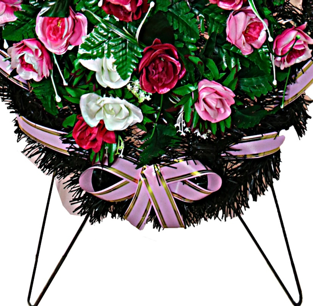 Венок ритуальный 170 см разноцветные розы